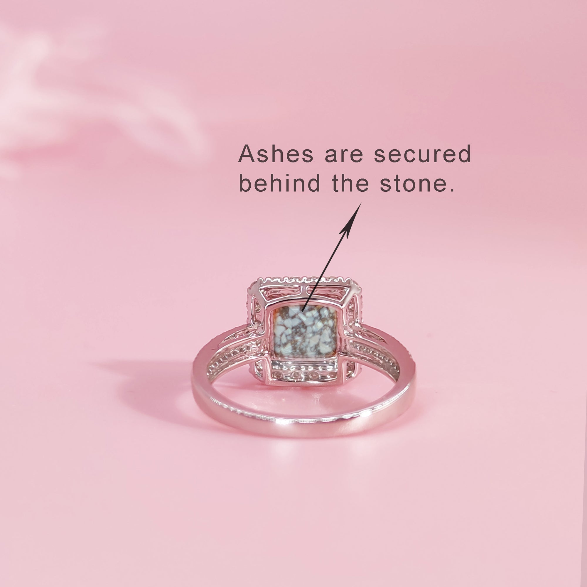 Princess Cut Moissanite Ashes Ring for Remembrance