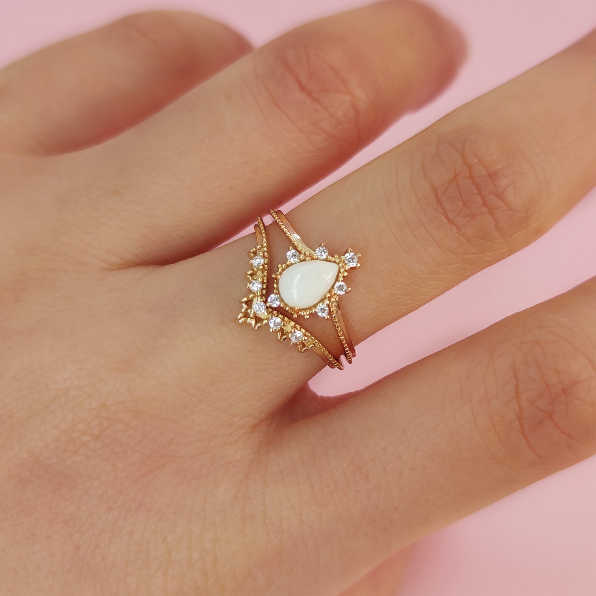 Handcrafted Moonlight Tear Solid Gold Breastmilk Ring
