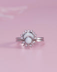 Lunar Radiance: Solid Gold Marquise Breastmilk Ring Set
