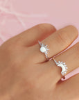 Lunar Radiance: Solid Gold Marquise Breastmilk Ring Set