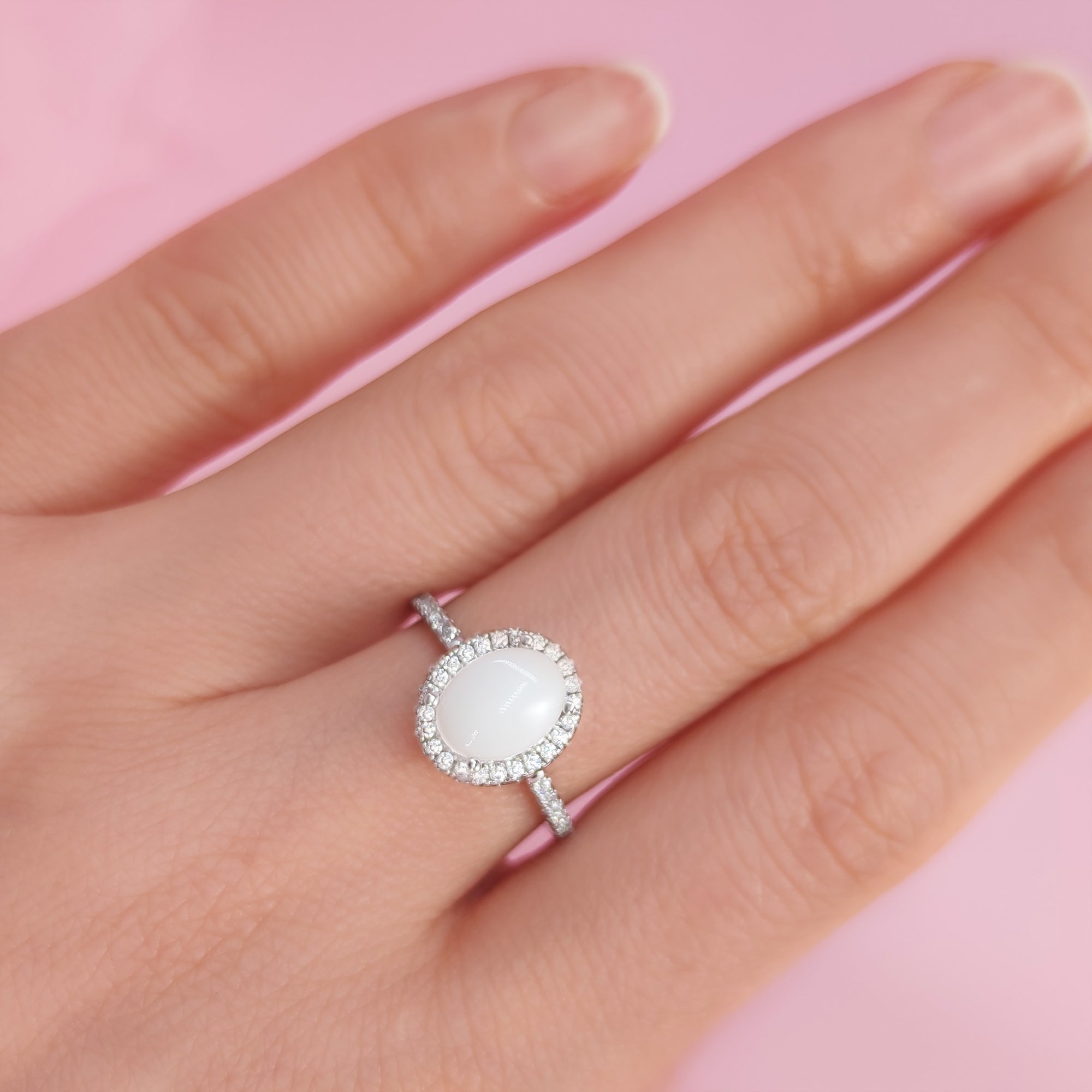 Personalized Breastmilk Ring with Diamond Halo