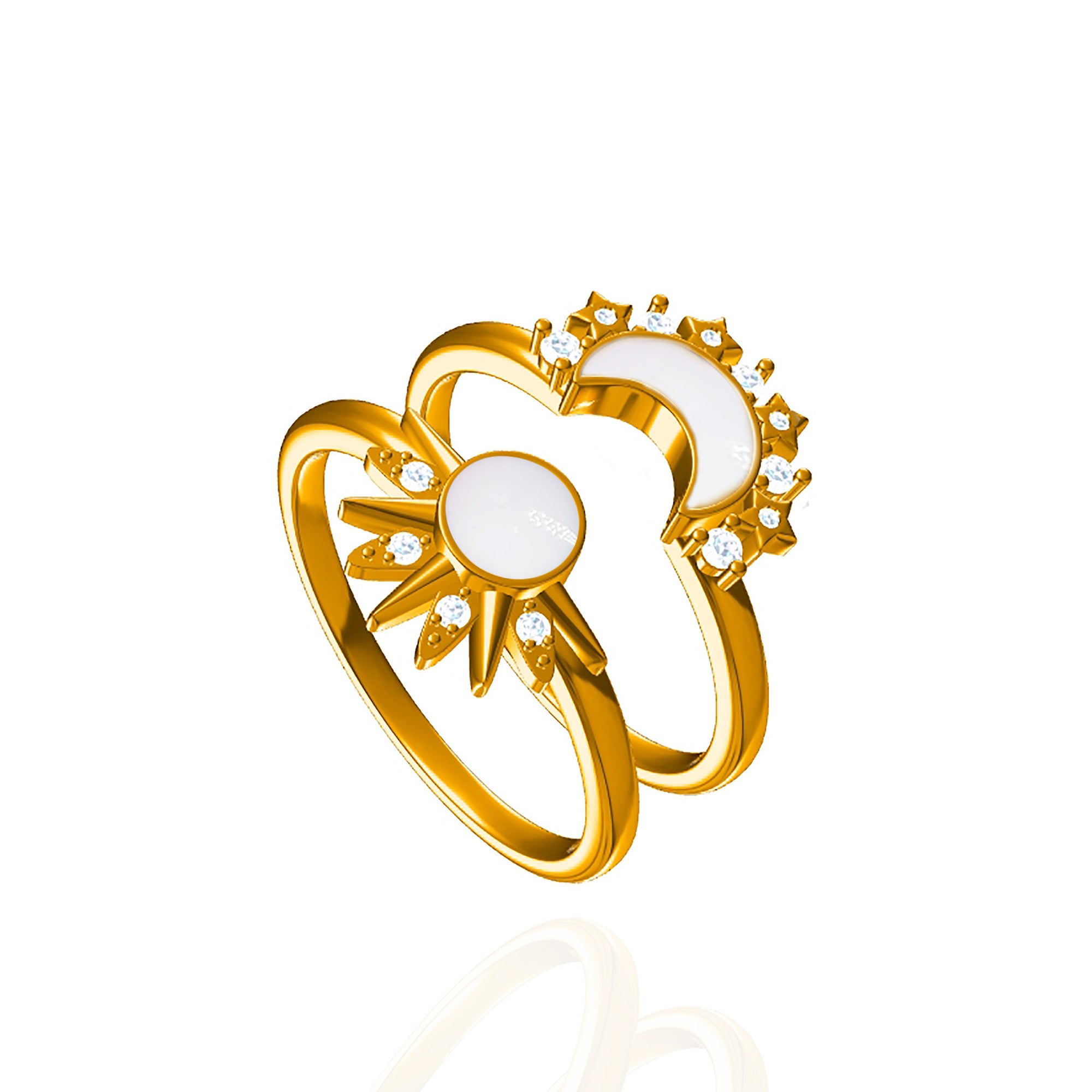 Lunar Radiance: Solid Gold Marquise Breastmilk Ring Set