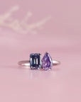 Dual-Hue Whisper: Emerald Cut & Pear Cut Moissanite Ashes Ring