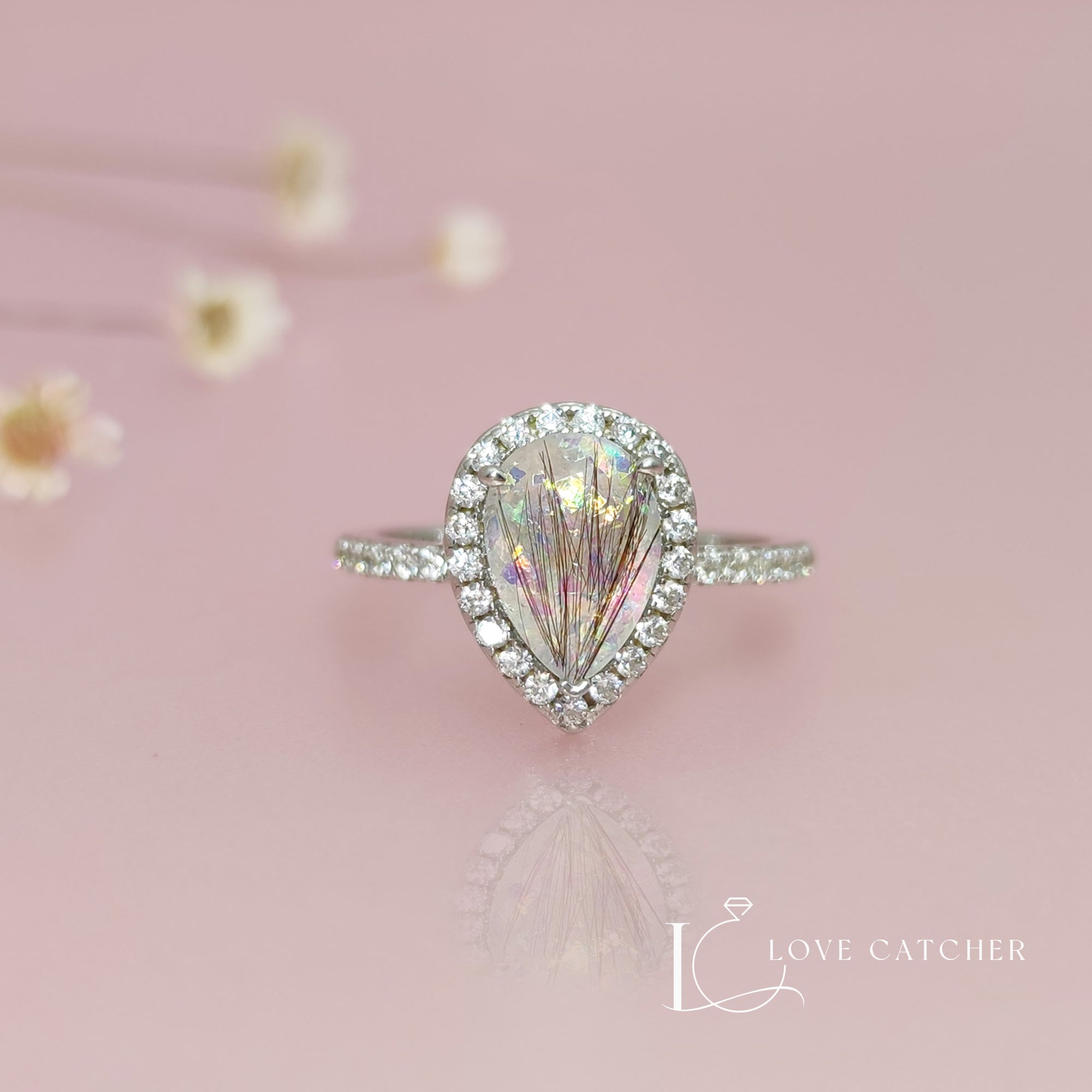 Memorial Teardrop Pet Hair Gold Ring - Unique Keepsake