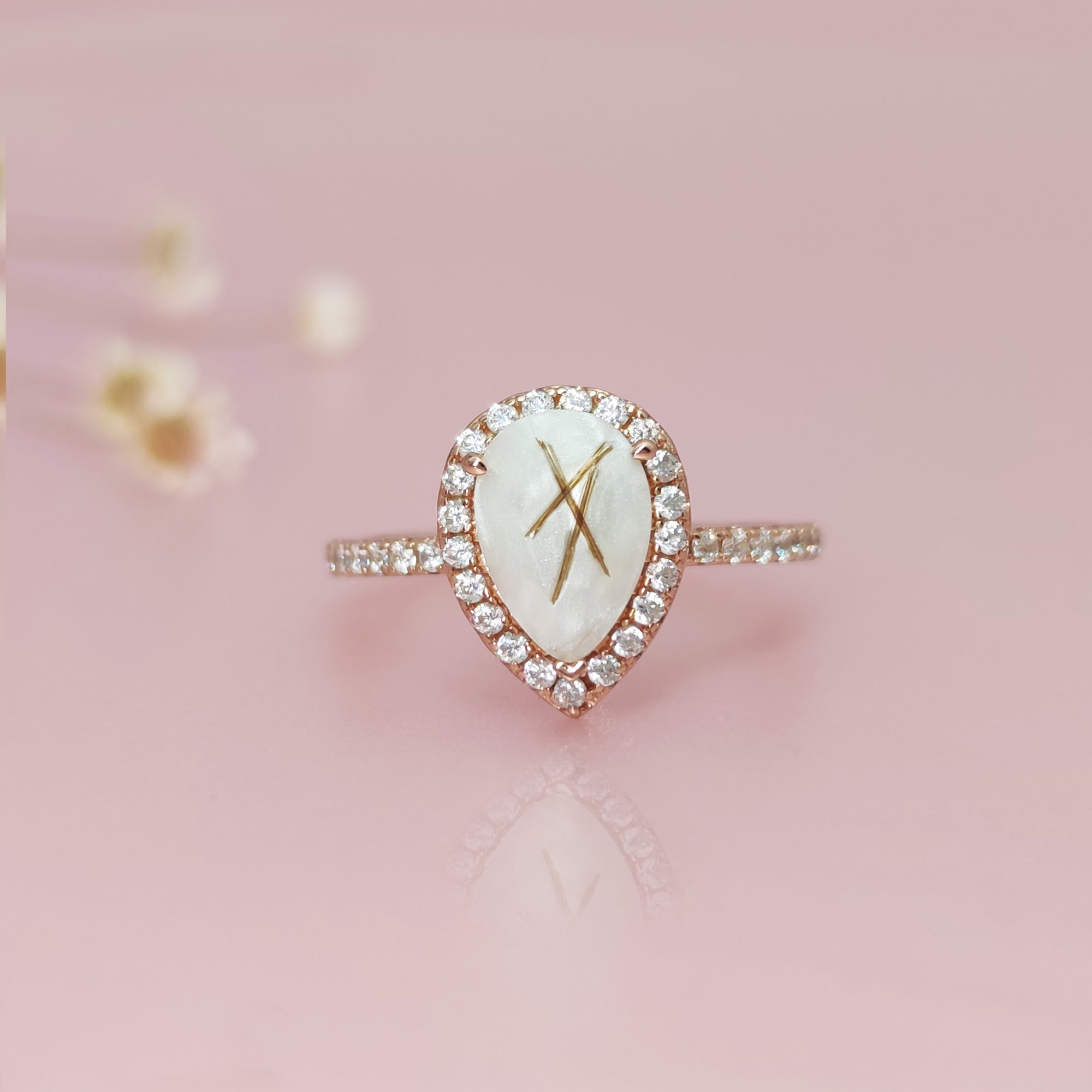 Memorial Teardrop Pet Hair Gold Ring - Unique Keepsake