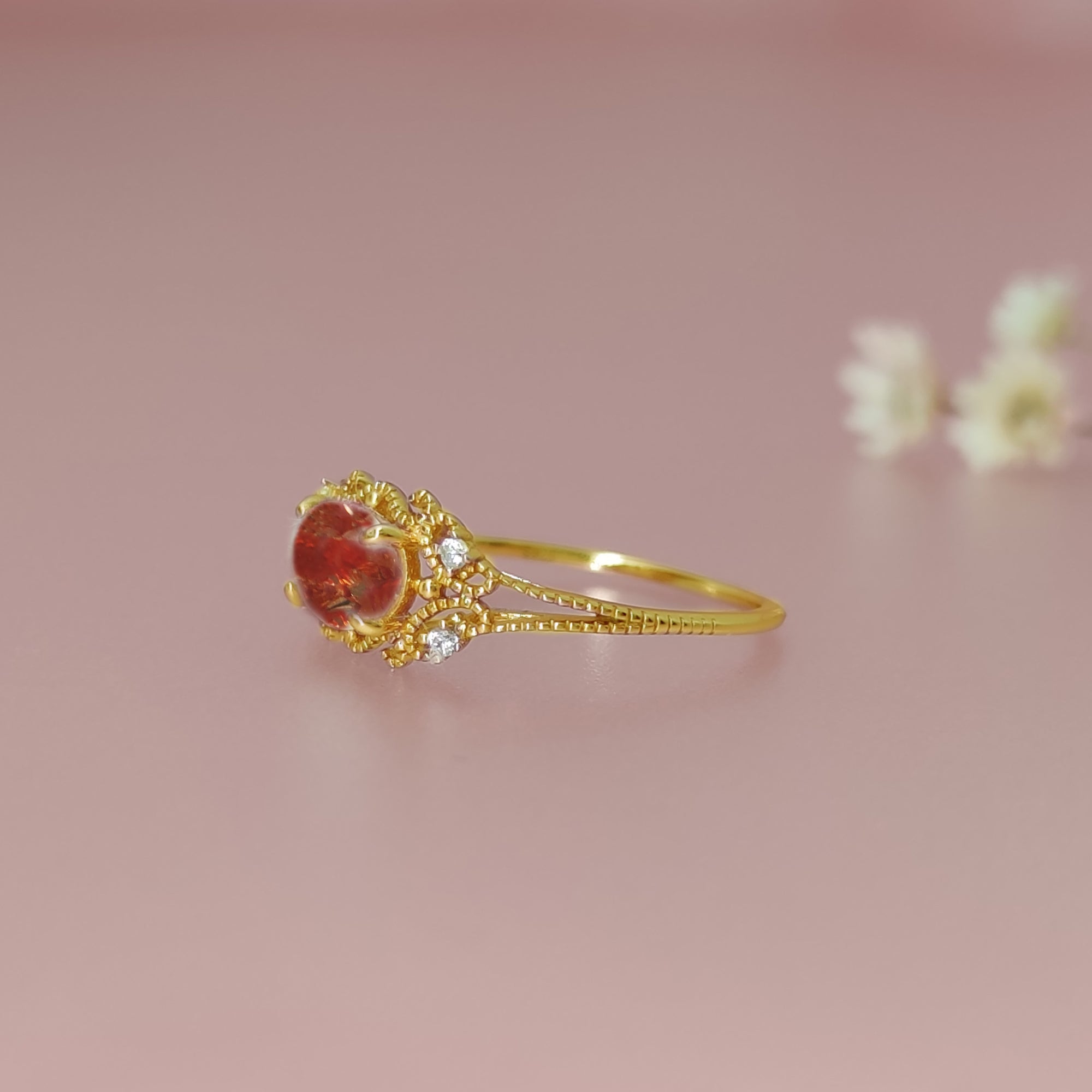 Memorial Dried Flower Halo Gold Ring for Remembrance