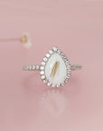 NurtureDrop: Teardrop Breastmilk & Baby Hair Halo Solid Gold Ring