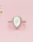NurtureDrop: Teardrop Breastmilk & Baby Hair Halo Solid Gold Ring
