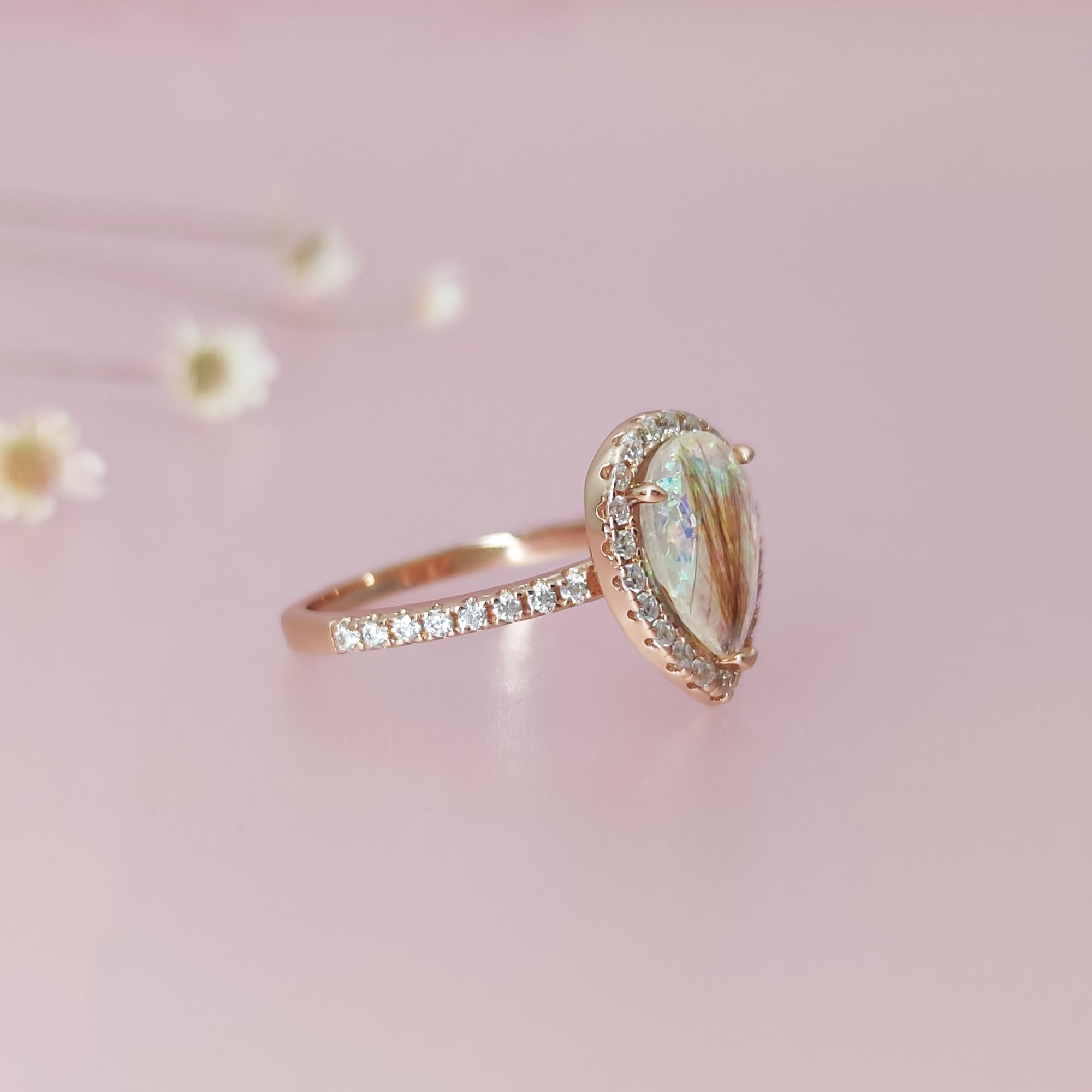 Memorial Teardrop Pet Hair Gold Ring - Unique Keepsake