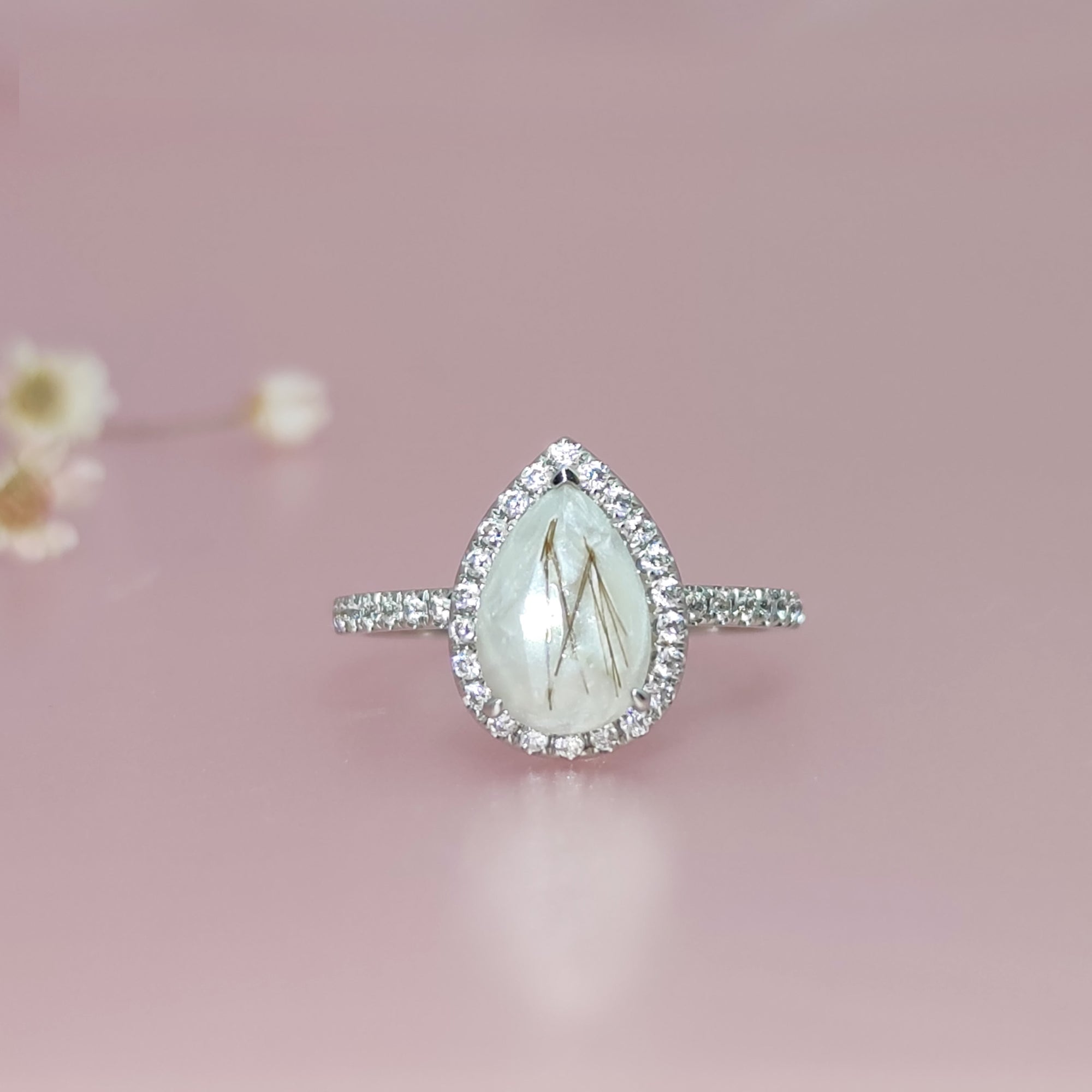 Memorial Teardrop Pet Hair Gold Ring - Unique Keepsake