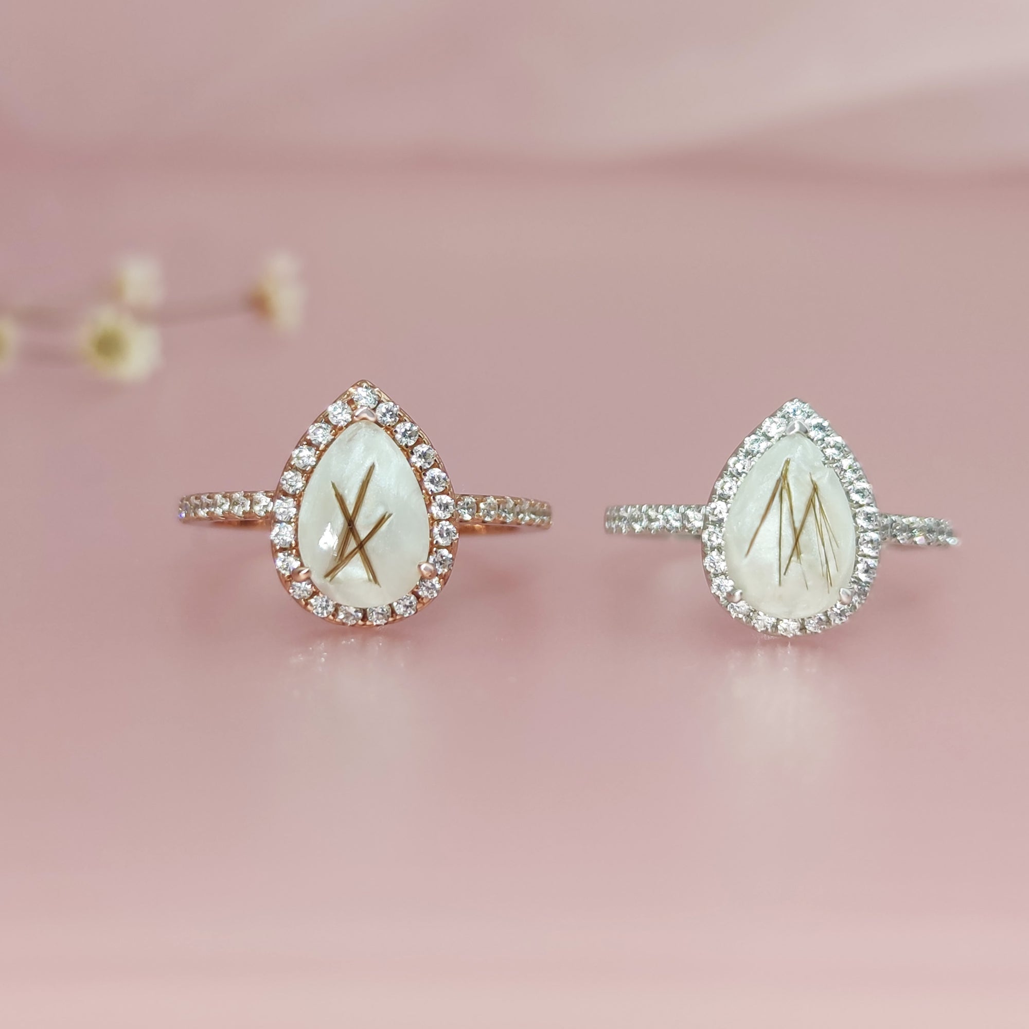 Memorial Teardrop Pet Hair Gold Ring - Unique Keepsake