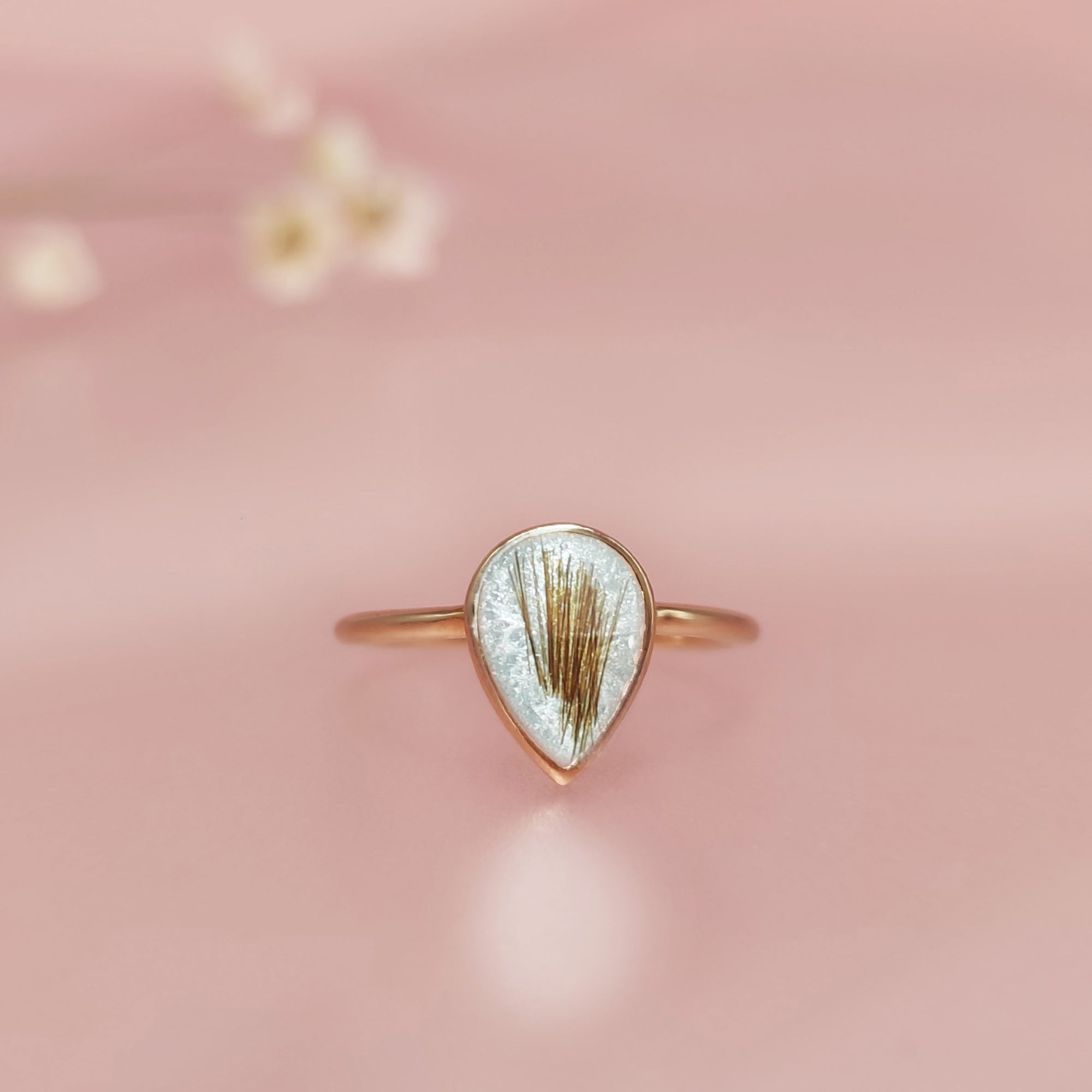 Handcrafted Teardrop Pet Hair Gold Ring