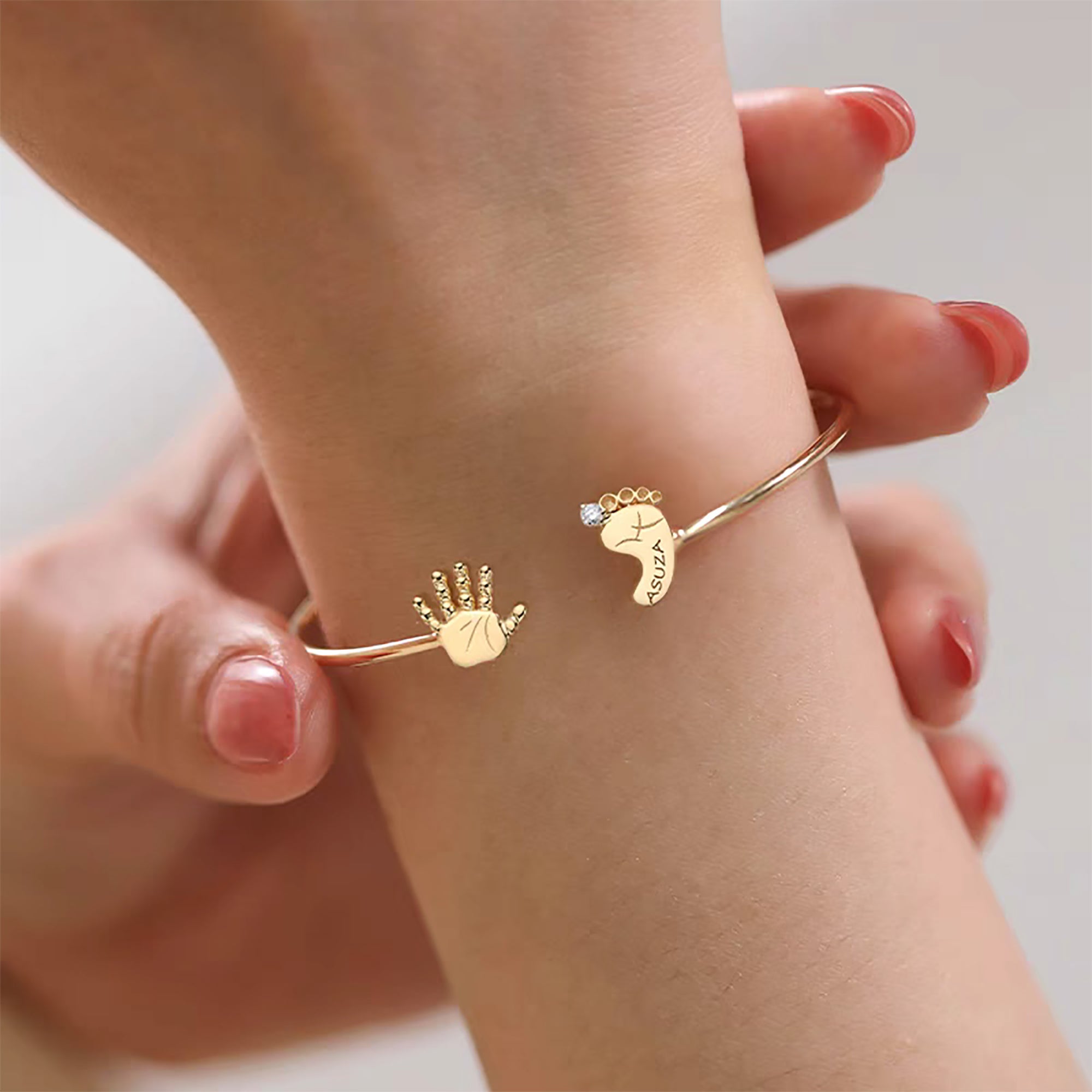 Elegant Pathway: Solid Gold Footprint Bracelet