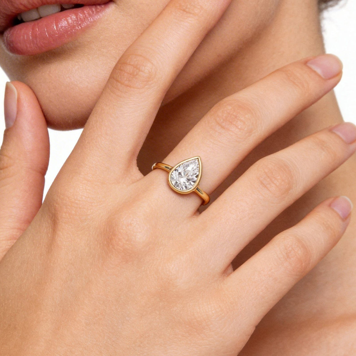 Liquid Aura: Elegant Pear Cut Solitaire Ring Lab-Grown Diamond Ring Engagement Ring