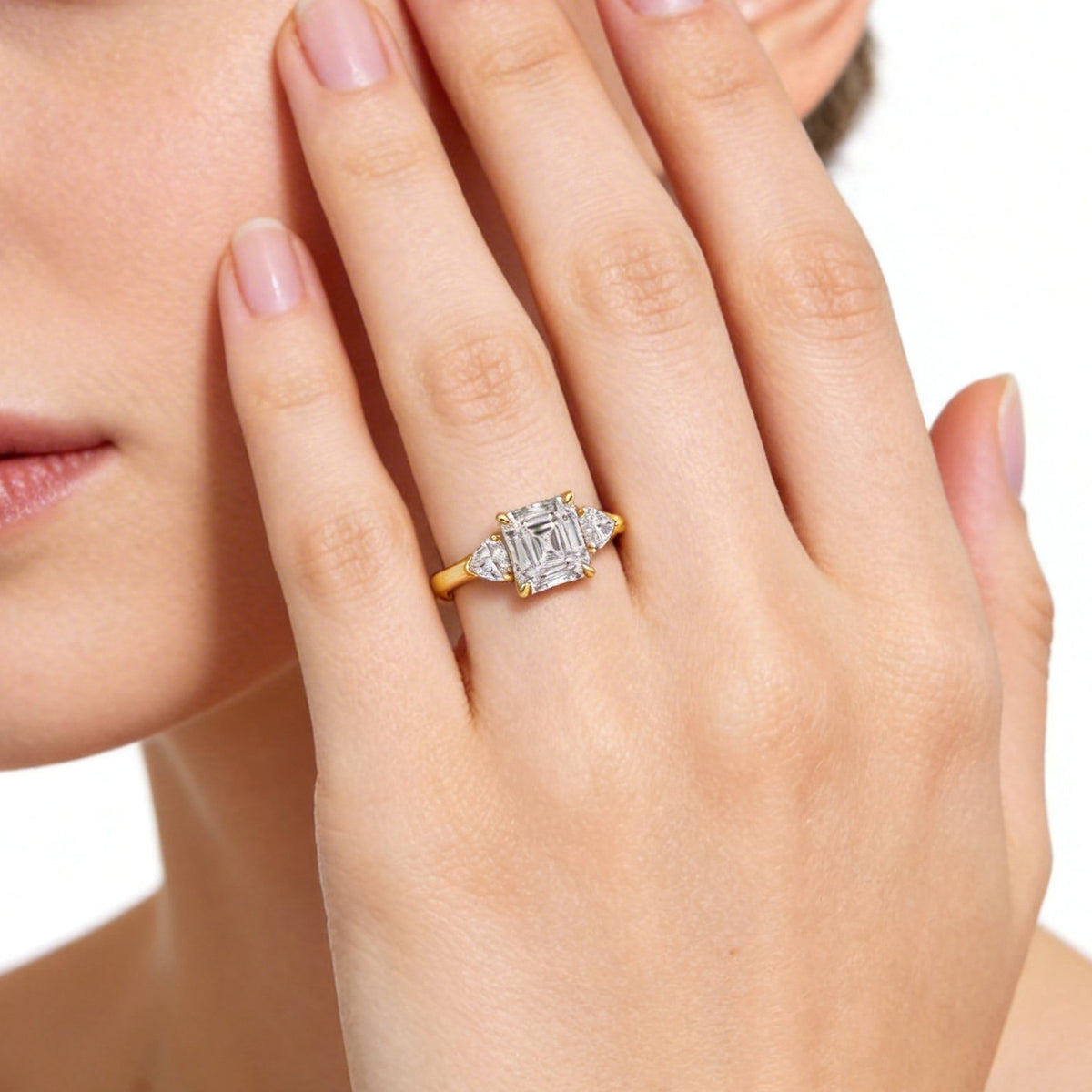 Luminous Grace: Elegant Asscher Three Stone Ring Lab-Grown Diamond Ring