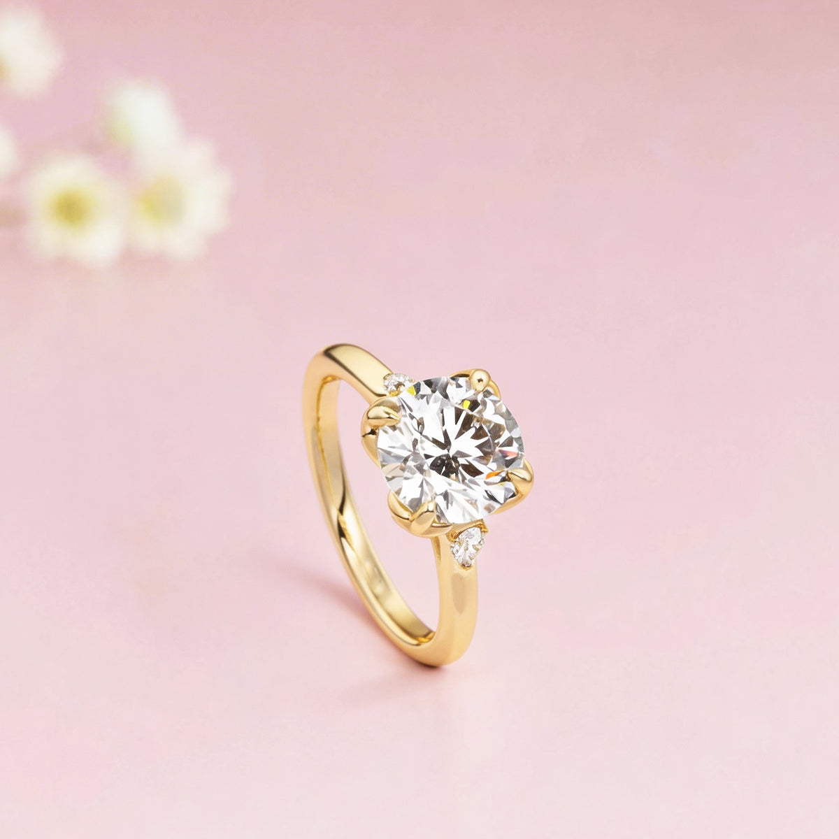 Luminous Bloom: Elegant Round Three Stones Setting Ring Lab-Grown Diamond Ring