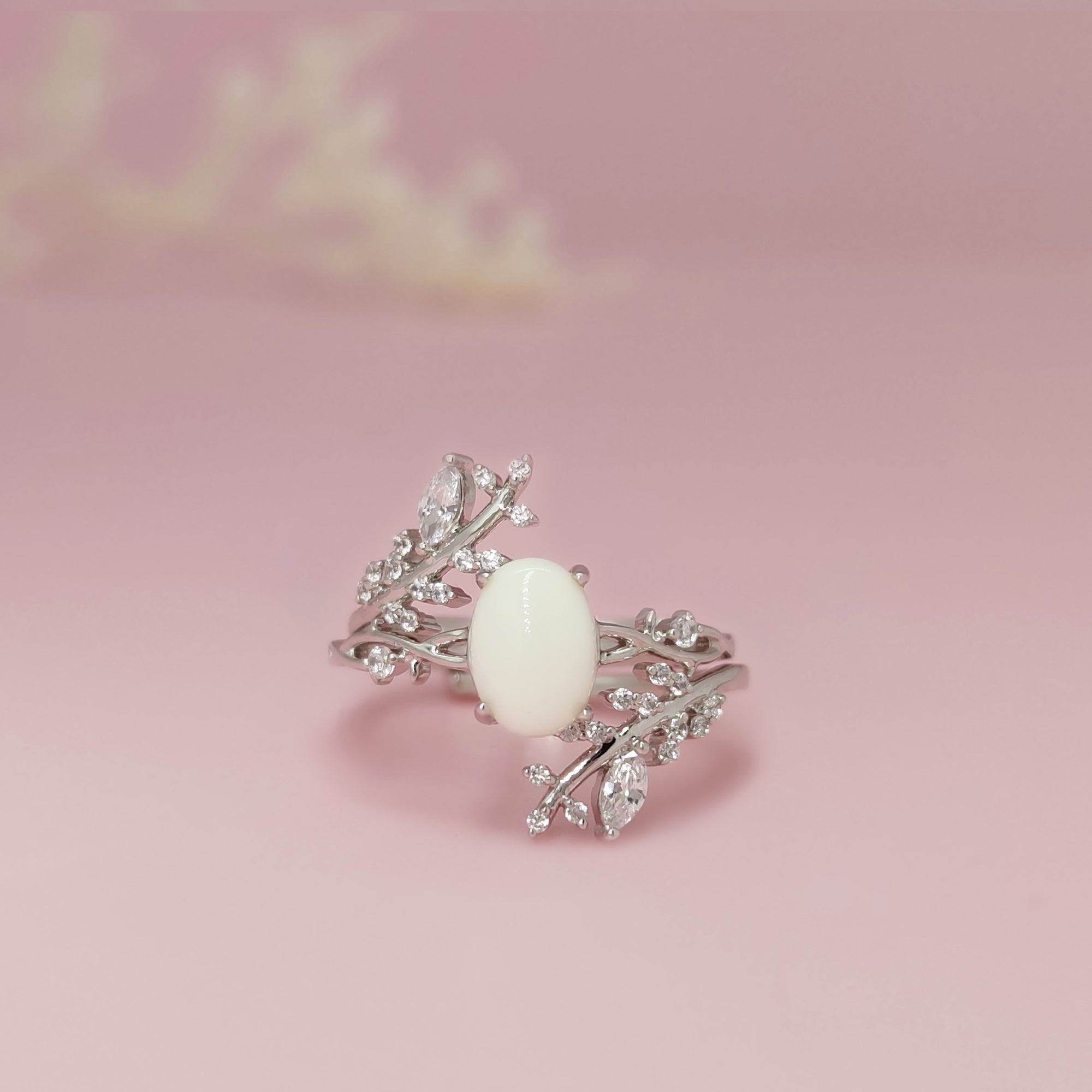 Moonlit Grove: Solid Gold Marquise Breastmilk Ring