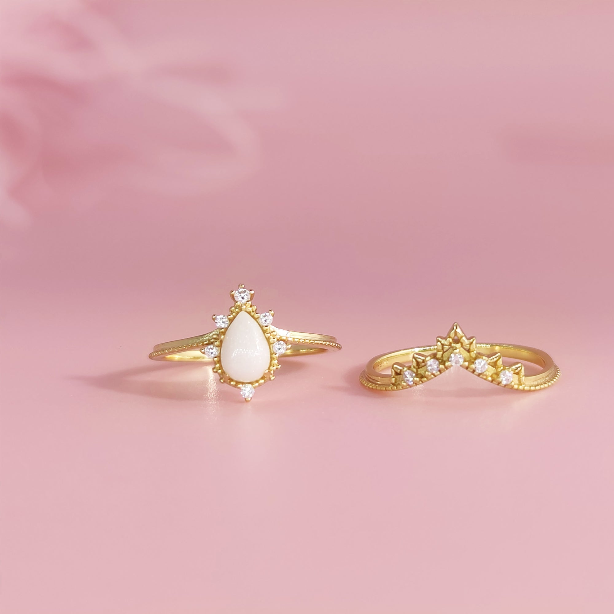 Moonlight Tear: Solid Gold Breastmilk Ring set