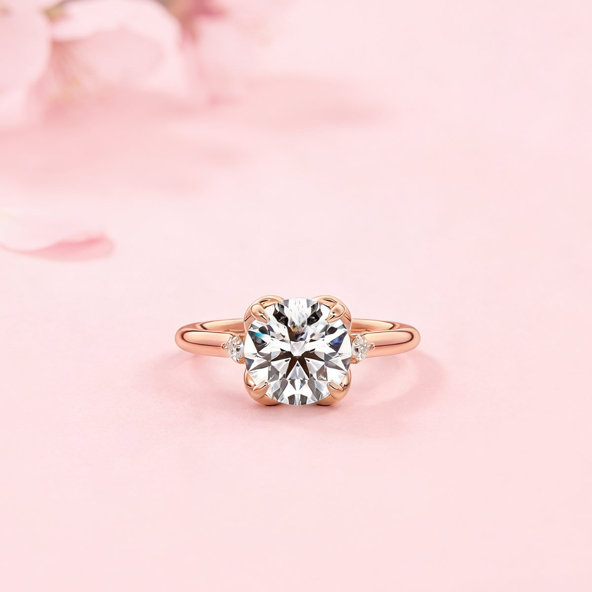 Luminous Bloom: Elegant Round Three Stones Setting Ring Lab-Grown Diamond Ring