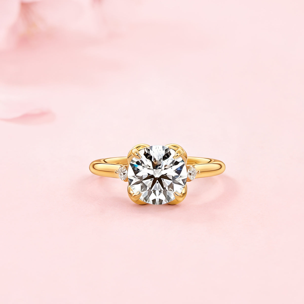 Luminous Bloom: Elegant Round Three Stones Setting Ring Lab-Grown Diamond Ring