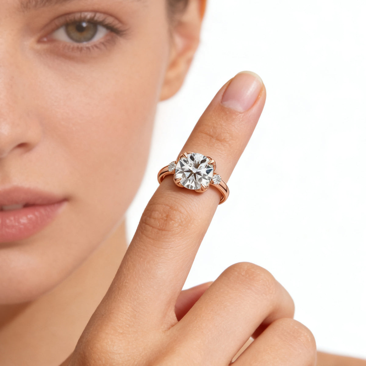 Luminous Bloom: Elegant Round Three Stones Setting Ring Lab-Grown Diamond Ring