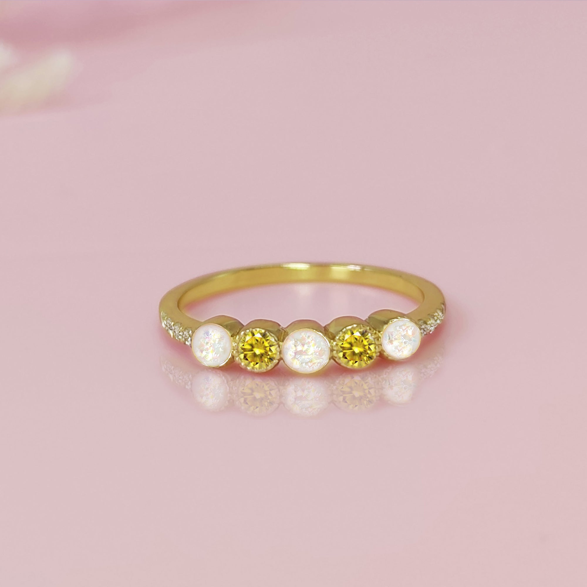AhesMemento: Gold Stackable Birthstone Ashes Ring
