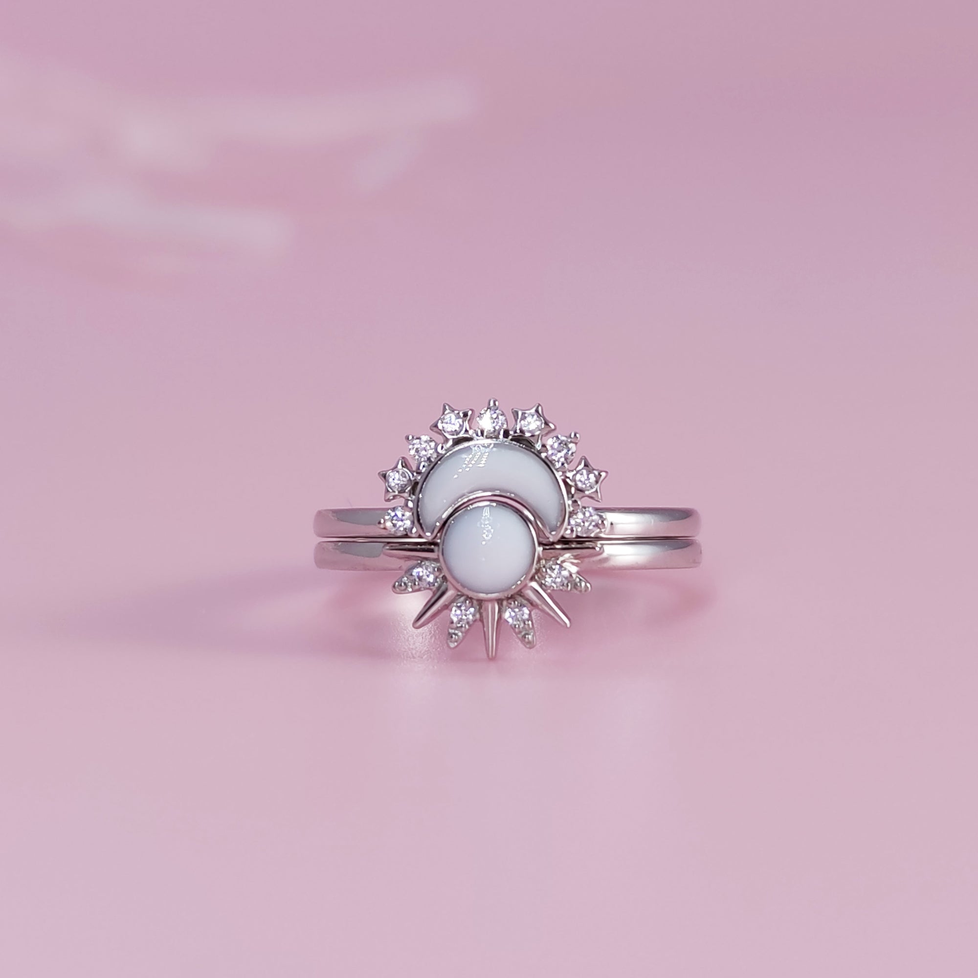 Lunar Radiance: Solid Gold Marquise Breastmilk Ring Set