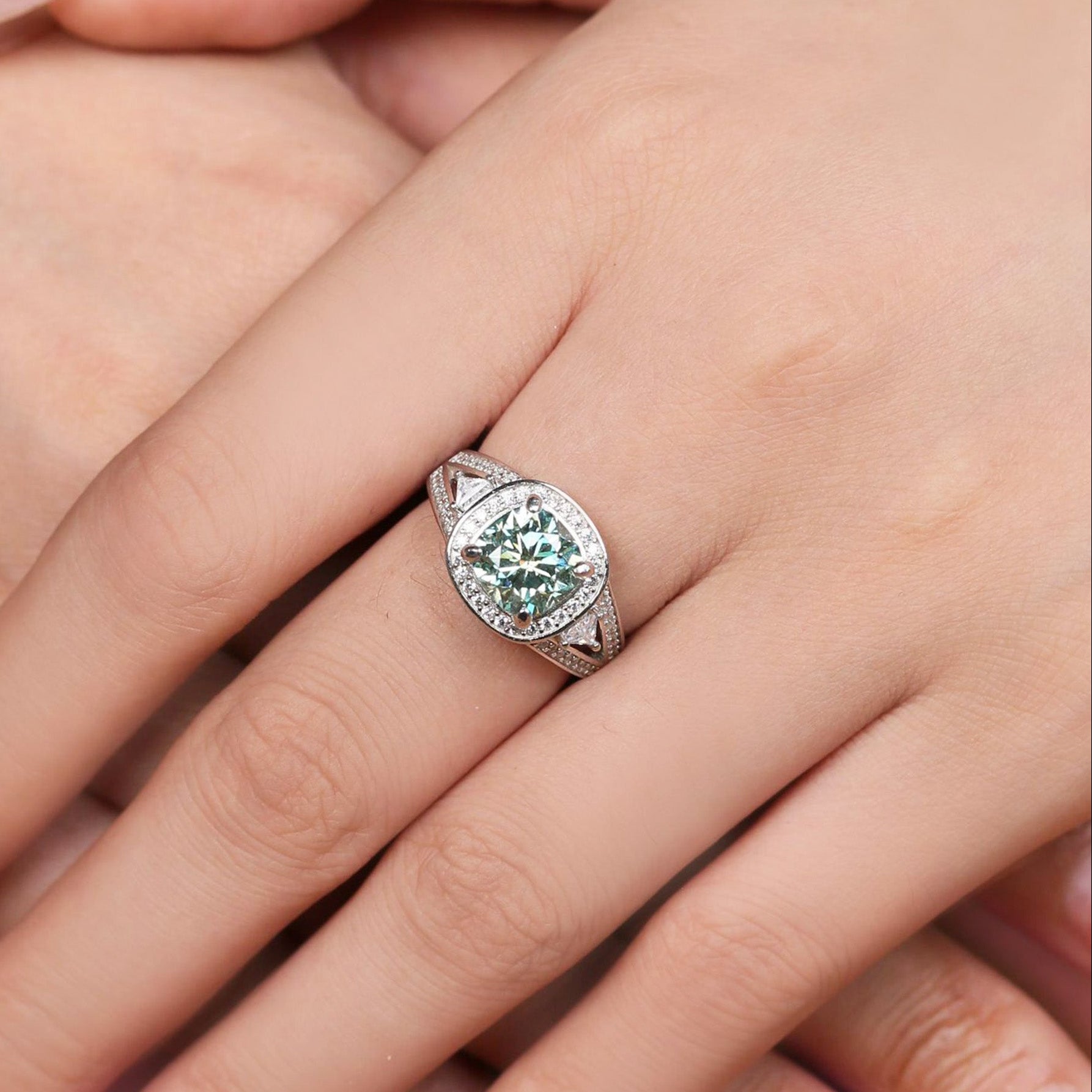 Cushion Cut Moissanite Ashes Ring for Memorials