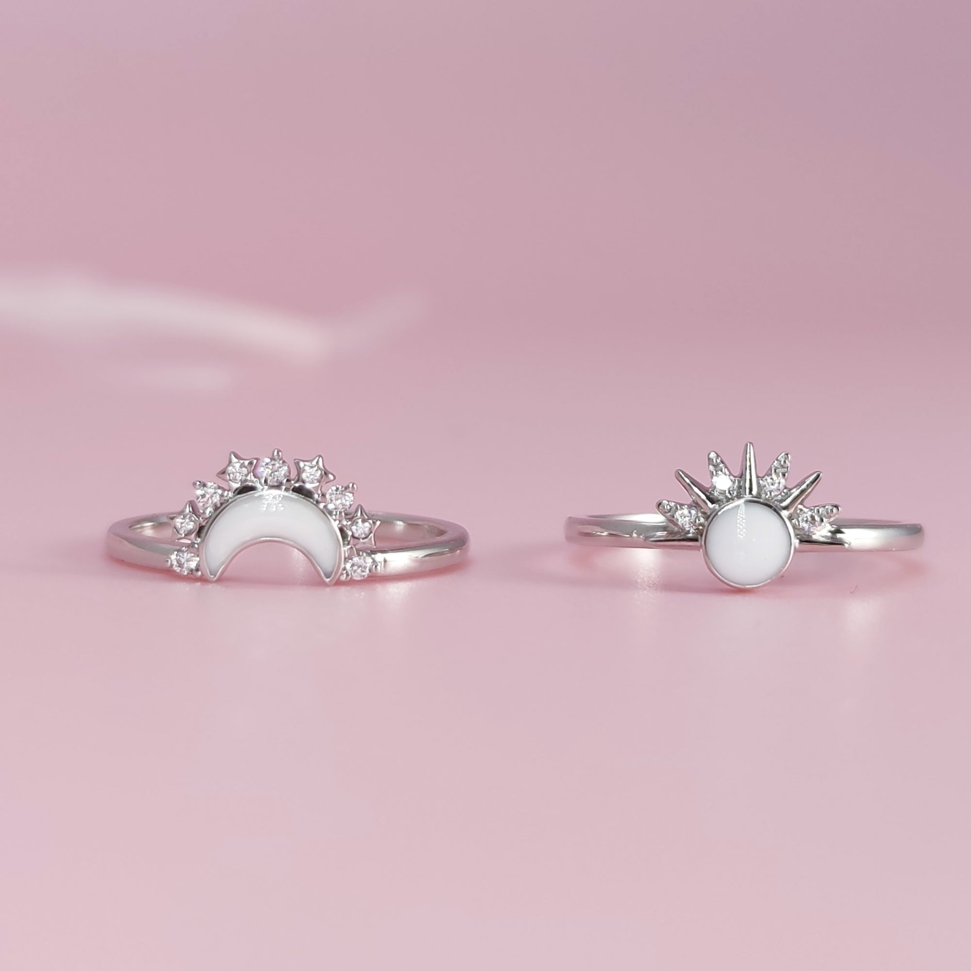 Lunar Radiance: Solid Gold Marquise Breastmilk Ring Set