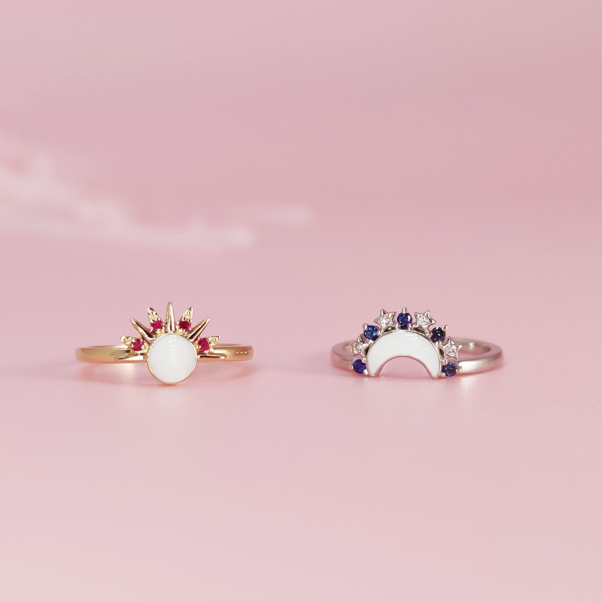 Lunar Radiance: Solid Gold Marquise Breastmilk Ring Set