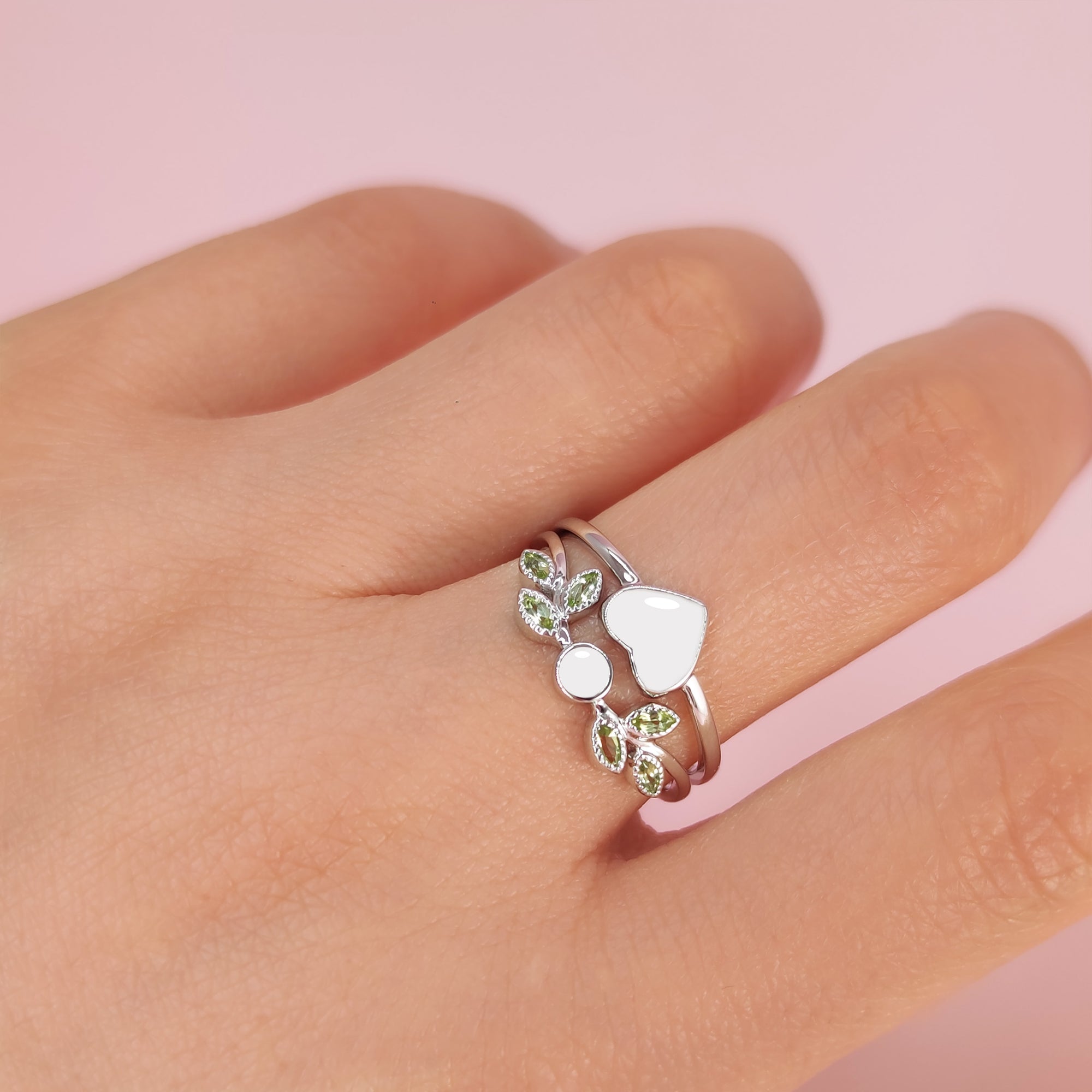 Whispering Heartleaf: Solid Gold Breastmilk Ring set