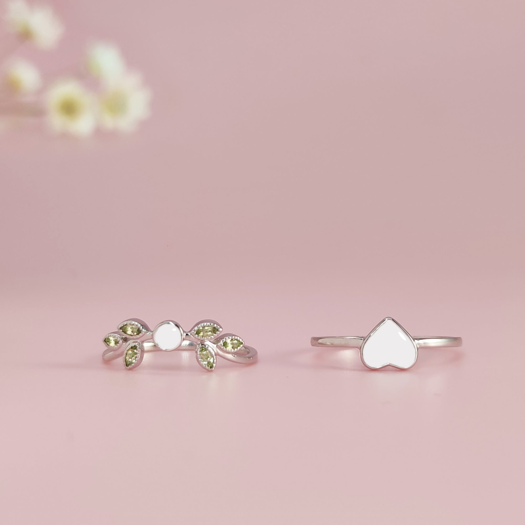 Whispering Heartleaf: Solid Gold Breastmilk Ring set