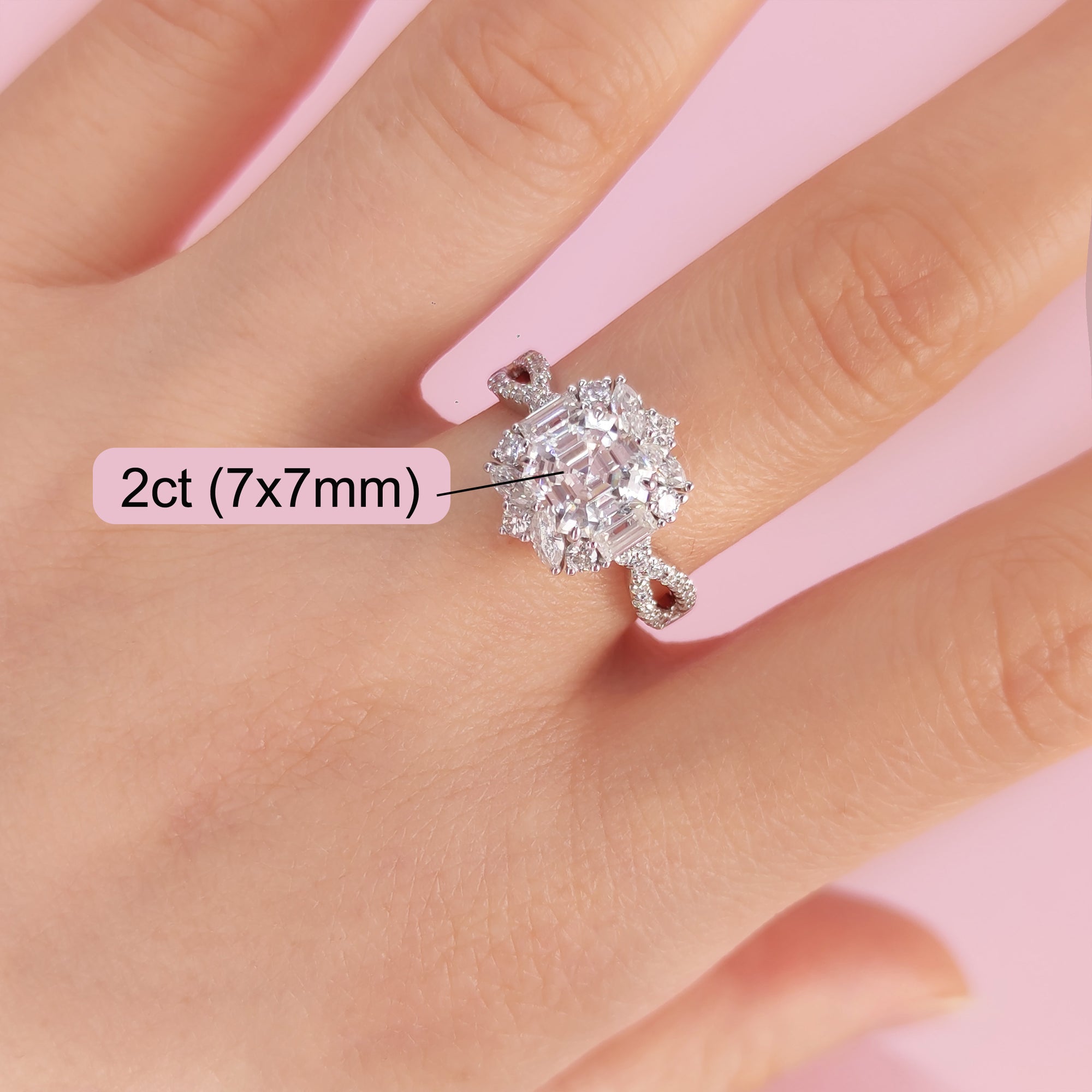 Regal Bloom: Asscher Cut Moissanite Ashes Ring