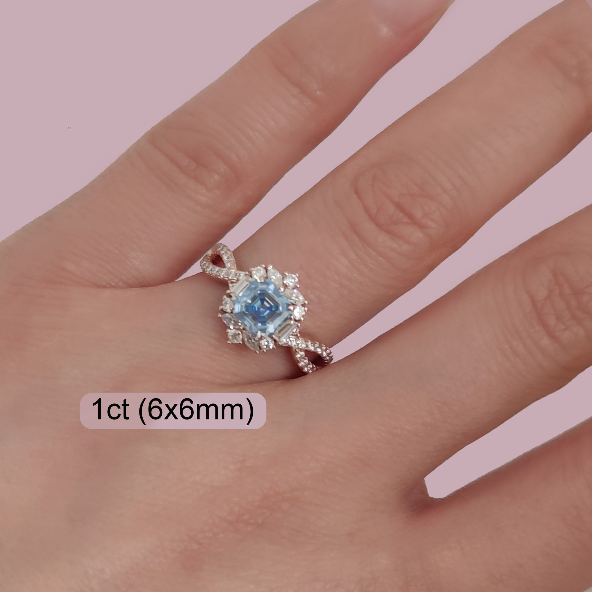 Regal Bloom: Anillo de moissanita con corte Asscher y cenizas