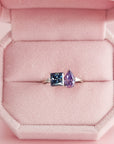Dual-Hue Whisper: princess Cut & Pear Cut Moissanite Ashes Ring