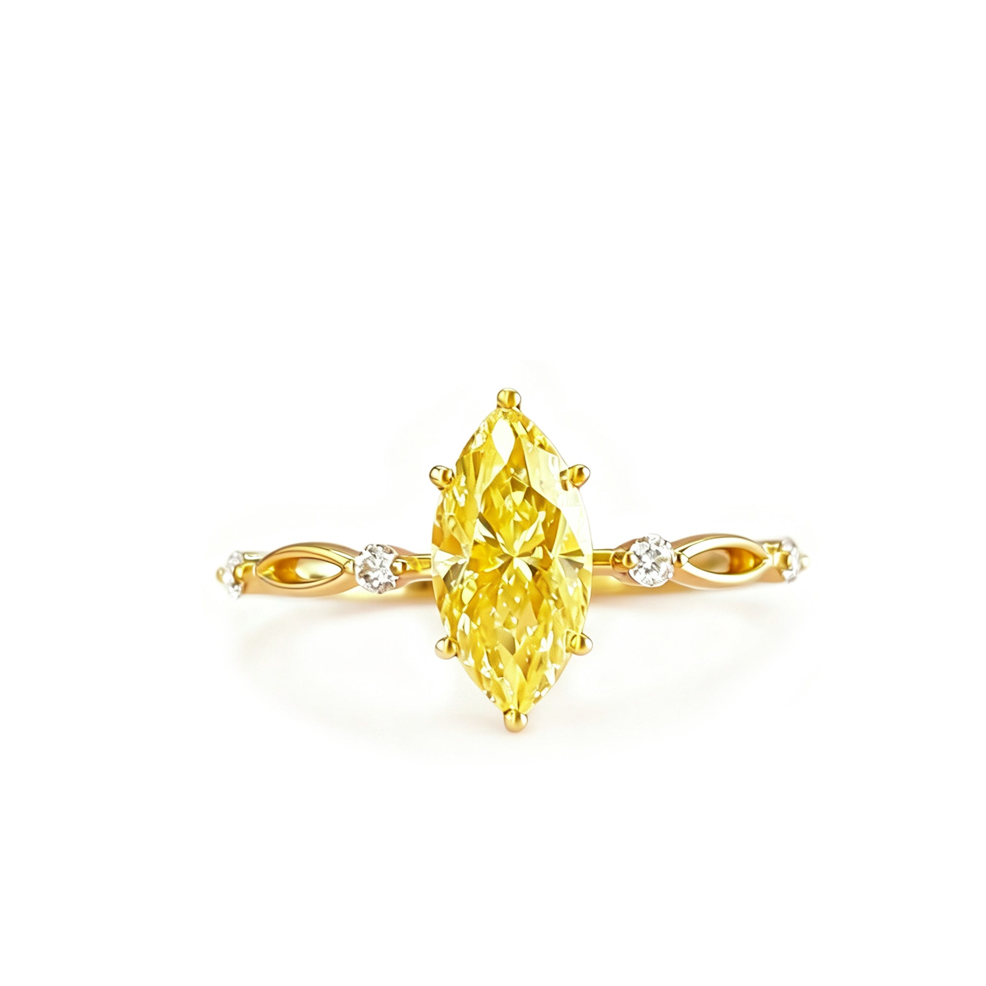 Olive Bloom: Aschering mit Moissanit im Marquise-Schliff