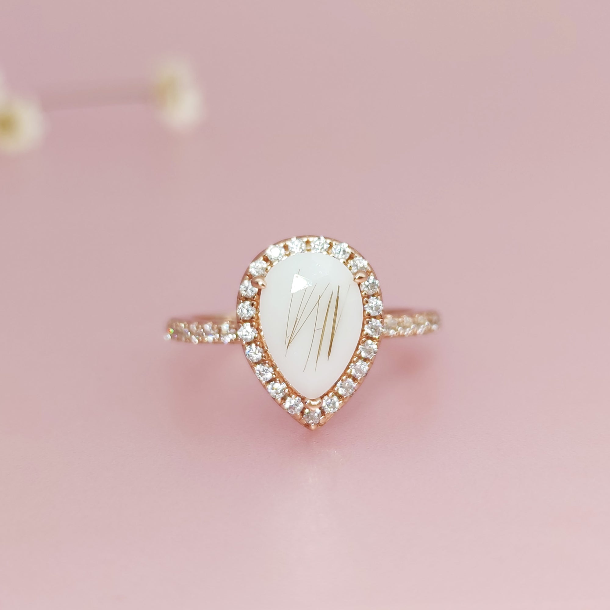 NurtureDrop: Teardrop Breastmilk &amp; Baby Hair Halo Solid Gold Ring