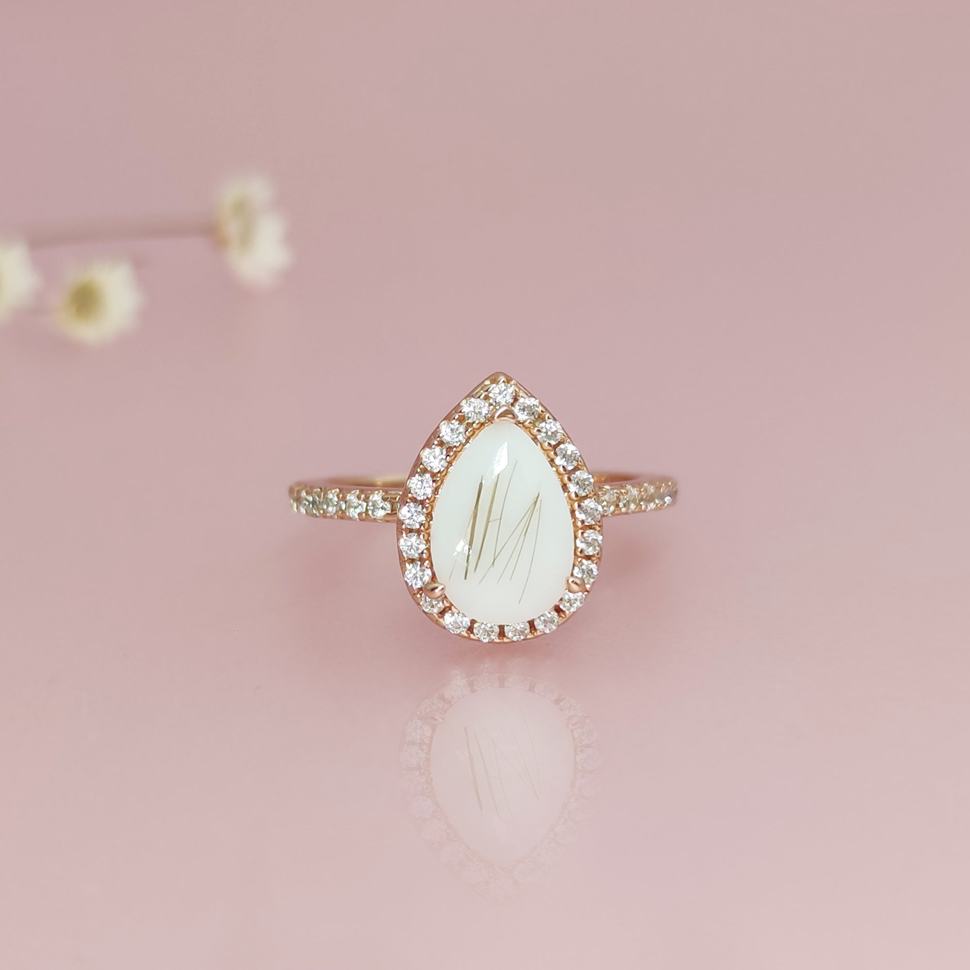 NurtureDrop: Teardrop Breastmilk &amp; Baby Hair Halo Solid Gold Ring