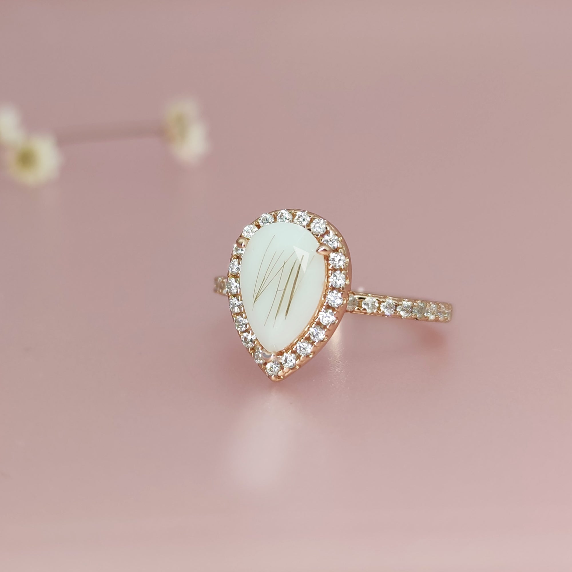 NurtureDrop: Teardrop Breastmilk &amp; Baby Hair Halo Solid Gold Ring