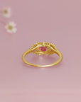 Lace Oval Dried Wedding / Funeral Flower Halo Solid Gold Ring