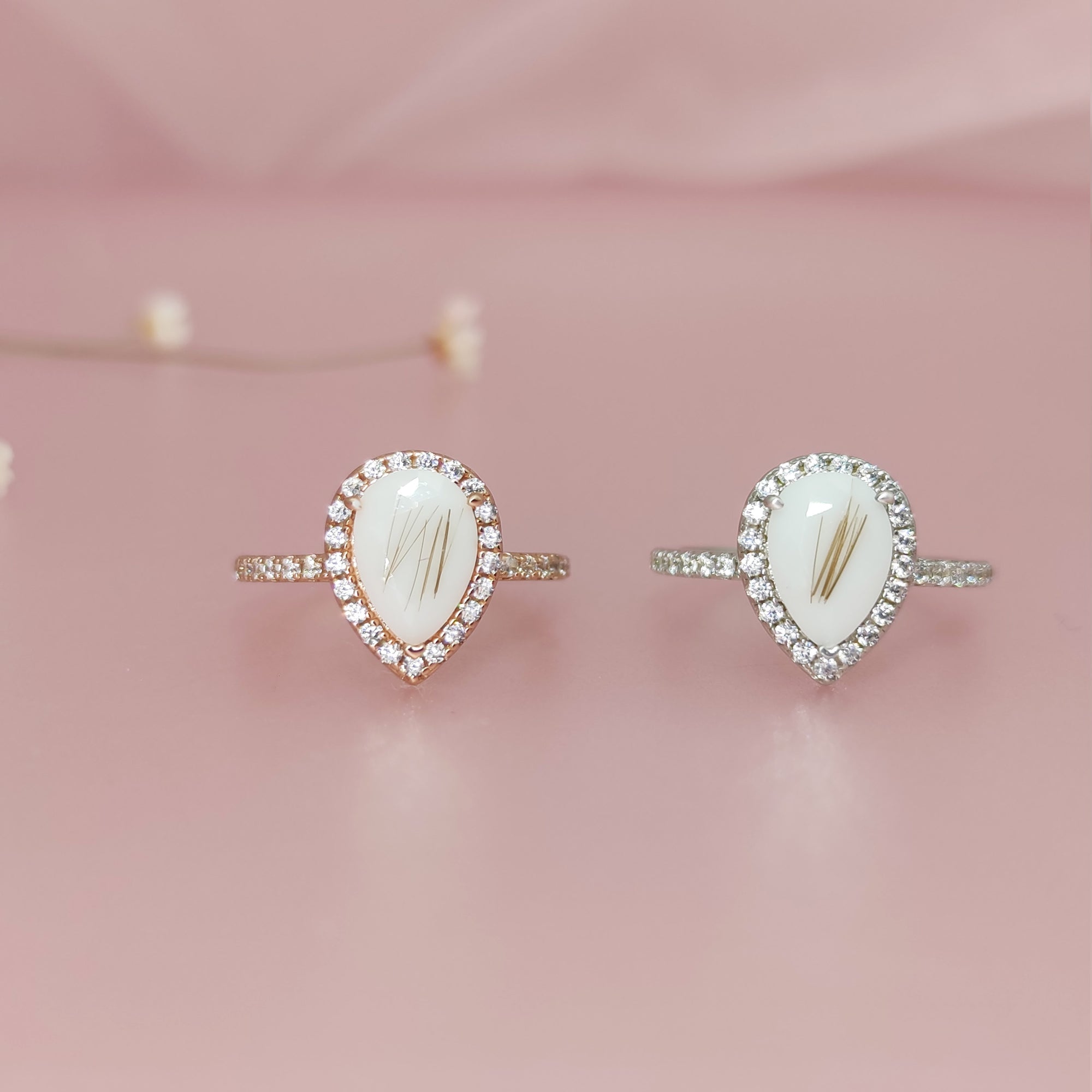 NurtureDrop: Teardrop Breastmilk &amp; Baby Hair Halo Solid Gold Ring
