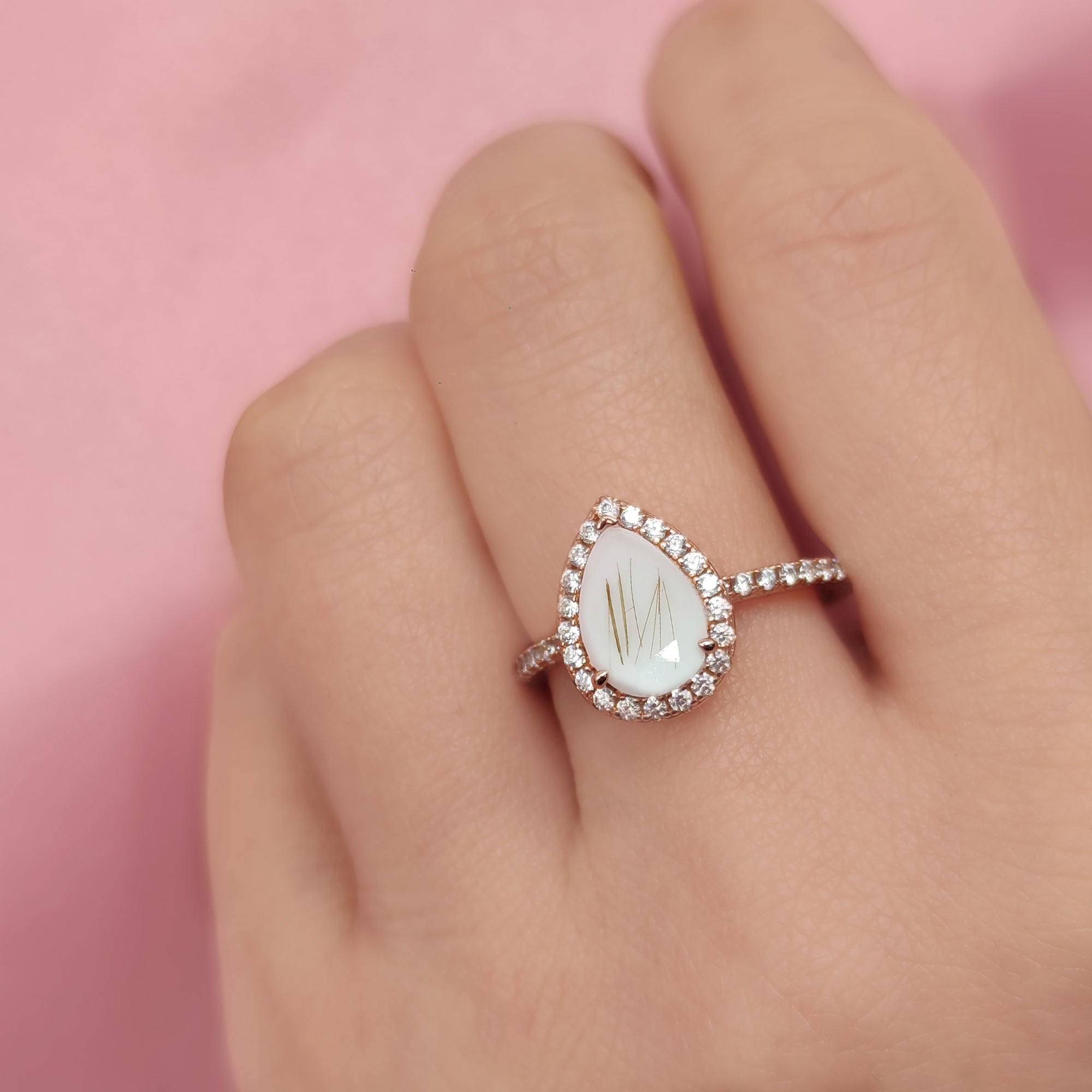NurtureDrop: Teardrop Breastmilk &amp; Baby Hair Halo Solid Gold Ring