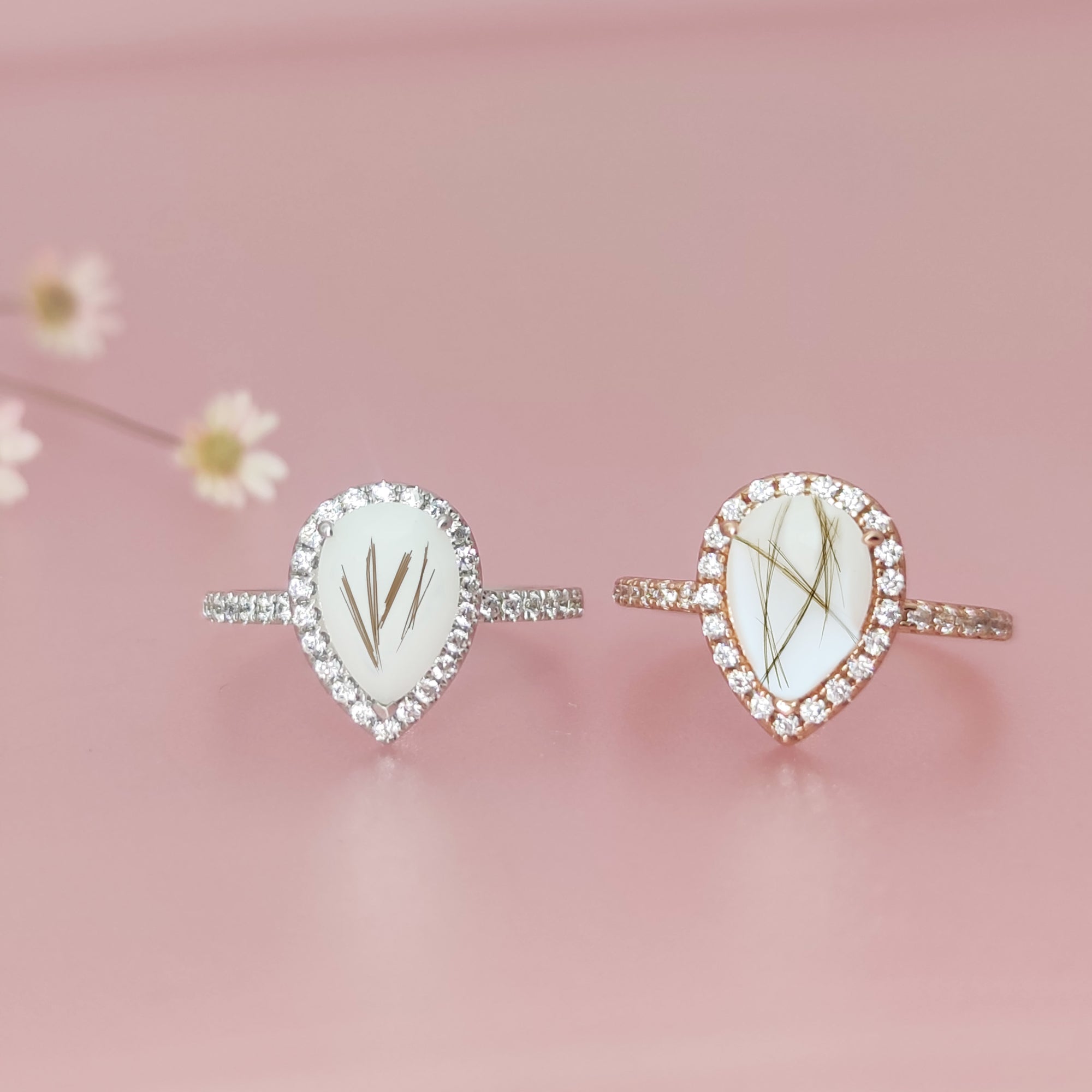 NurtureDrop: Teardrop Breastmilk &amp; Baby Hair Halo Solid Gold Ring