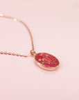 Oval Dried Wedding / Funeral Flower Solid Gold Necklace