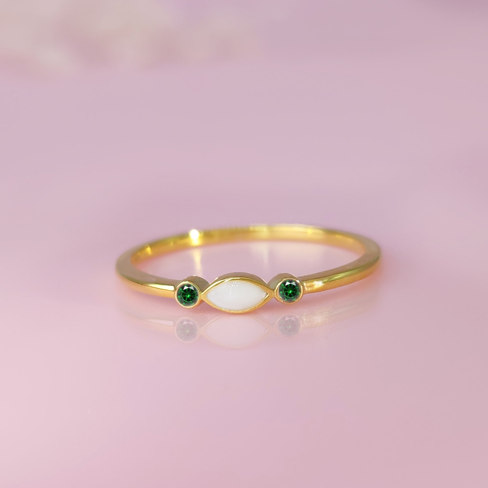 EternalLove: Solid Gold Marquise Stackable Birthstone Breast Milk Ring