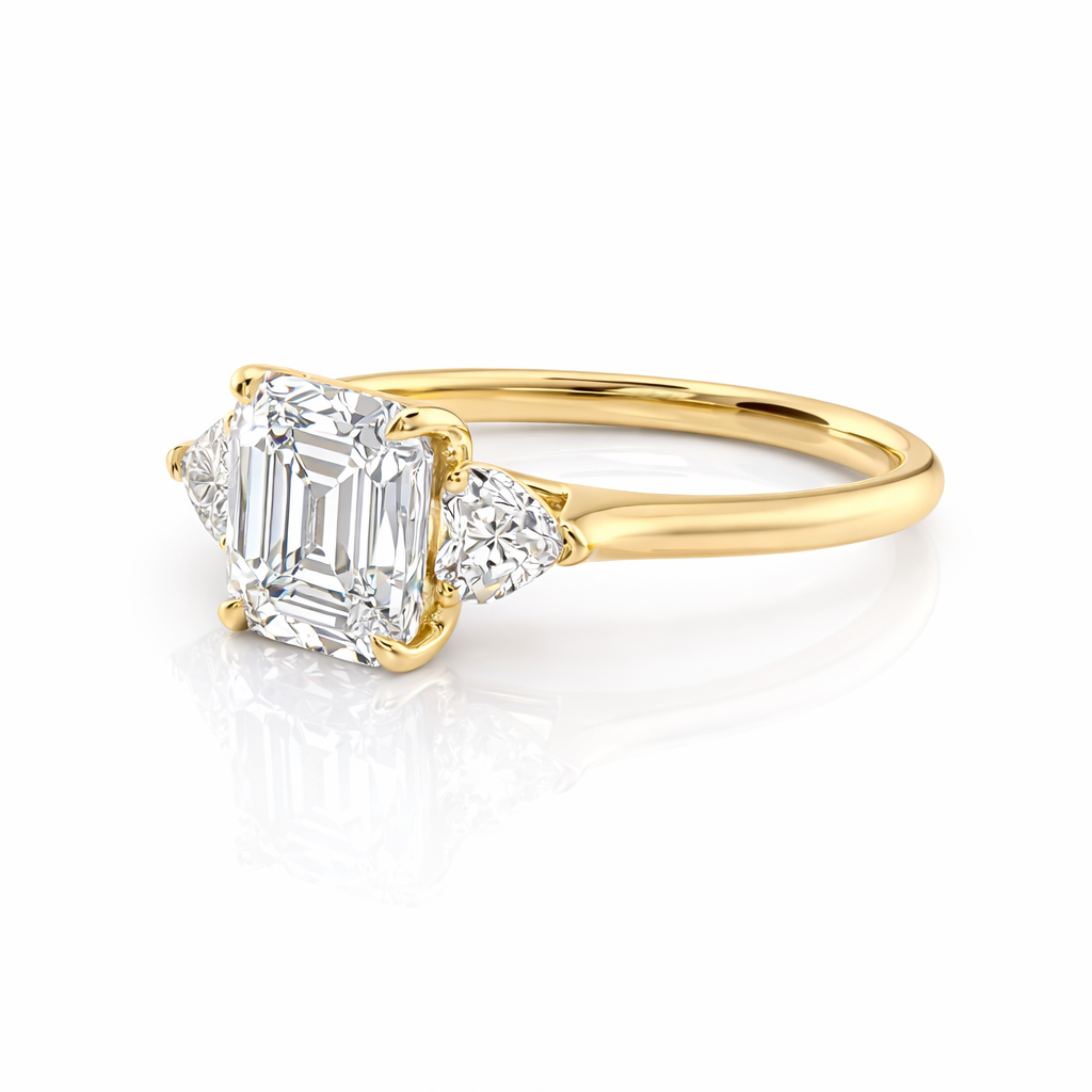Luminous Grace: Elegant Asscher Three Stone Ring Lab-Grown Diamond Ring