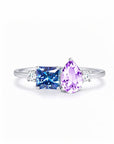 Dual-Hue Whisper: princess Cut & Pear Cut Moissanite Ashes Ring