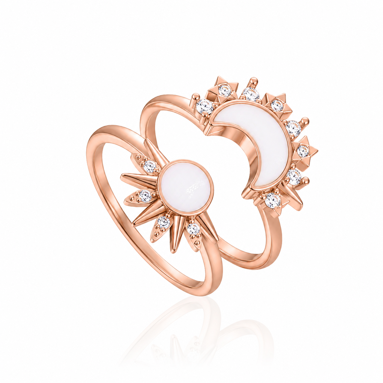 Lunar Radiance: Muttermilchring-Set im Marquise-Stil aus massivem Gold