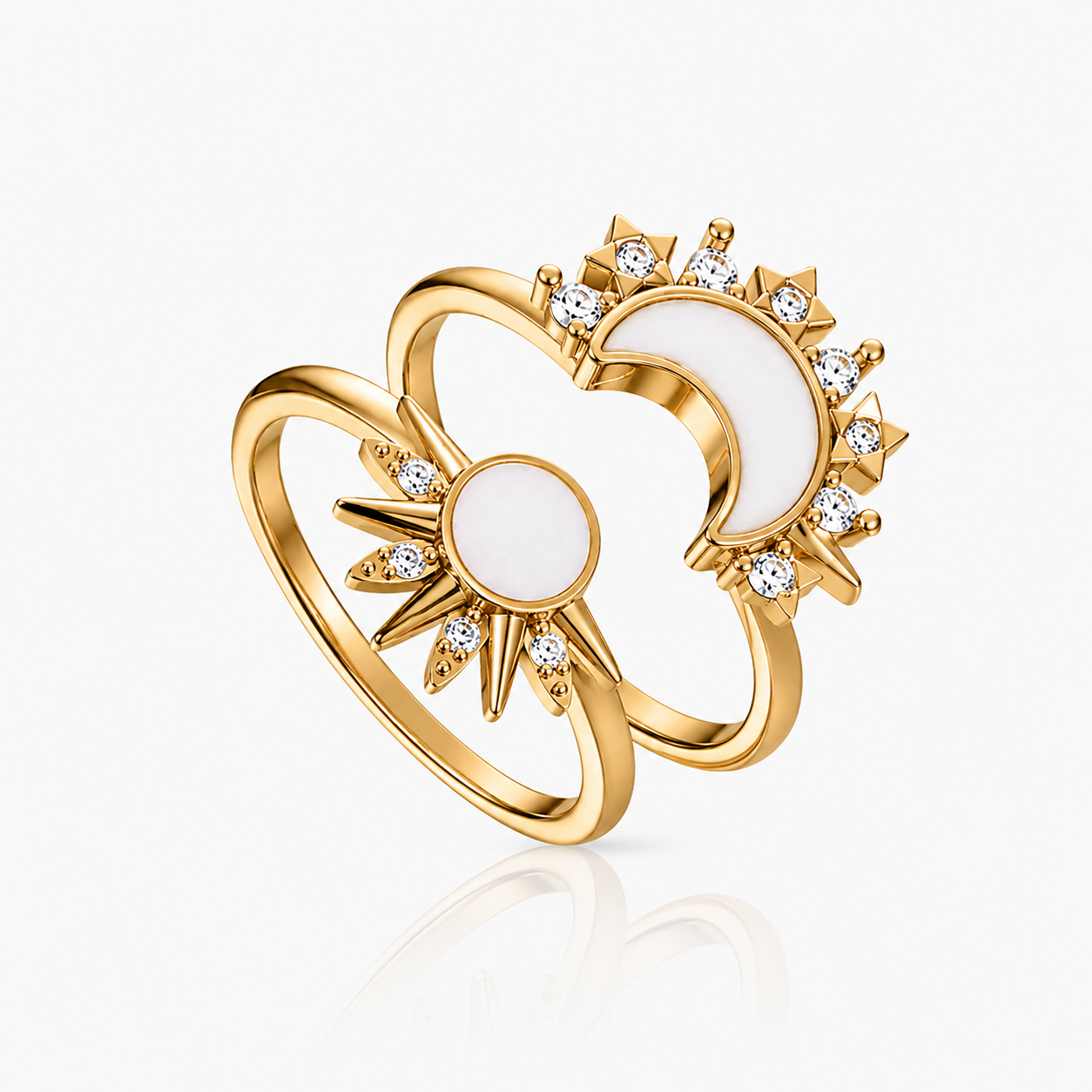 Lunar Radiance: Muttermilchring-Set im Marquise-Stil aus massivem Gold