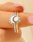 Lunar Radiance: Solid Gold Marquise Breastmilk Ring Set